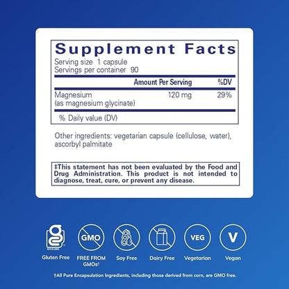 Pure Encapsulations Magnesium (Glycinate) - Supplement to Support Stress Relief, Sleep, Heart Health, Nerves, Muscles, and Metabolism* - with Magnesium Glycinate - 90 Capsules
