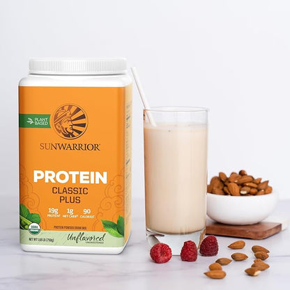 Vegan Organic Protein Powder Plant-based | 5 Superfood Quinoa Chia Seed Soy Free Dairy Free Gluten Free Synthetic Free NON-GMO | Unflavored 30 Servings | Classic Plus by Sunwarrior