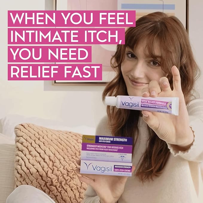 Vagisil Maximum Strength Feminine Anti-Itch Cream with Benzocaine for Women, Helps Relieve Yeast Infection Irritation, Gynecologist Tested, Fast-acting, Soothes and Cools Skin, 1 oz (Pack of 4)