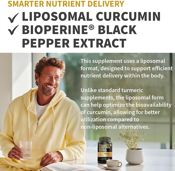 Liposomal Turmeric - High-Absorption Curcumin Supplements, Non-GMO Blend for Digestive Comfort & Daily Support - Organic Turmeric Supplement with Black Pepper (120ct, Pack of 2)