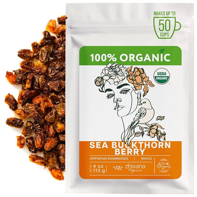 Organic Sea Buckthorn Berry – Sea Buckthorn Tea, Dried Seaberry, Seabuckthorn – Espino Amarillo – Rich in Nutrients Superfood Berries for Immunity, Heart, Digestion, Liver, Skin – 4 Ounces