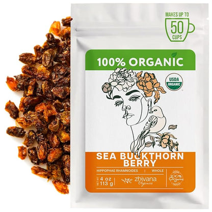 Organic Sea Buckthorn Berry – Sea Buckthorn Tea, Dried Seaberry, Seabuckthorn – Espino Amarillo – Rich in Nutrients Superfood Berries for Immunity, Heart, Digestion, Liver, Skin – 4 Ounces