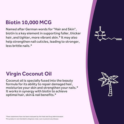 Doctor's Recipes Biotin 10,000 mcg, Hair Growth, Healthy Skin & Nails, Energy Metabolism, Vegetarian-Friendly Biotin, with Coconut Oil, Non-GMO, 3 Month Supply, 90 Vegetarian Softgels