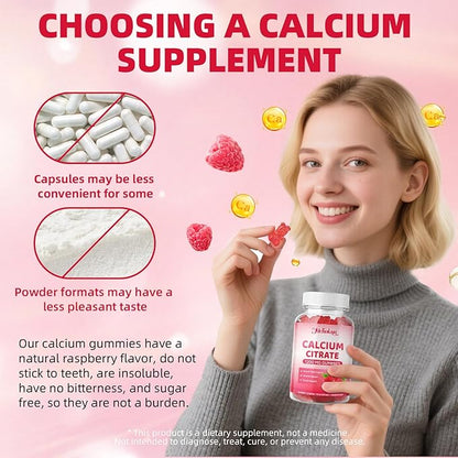 Calcium Citrate Gummies 1200mg Chewable Calcium Supplement for Women & Men, Supports Bone, Muscle & Immune Health, Sugar-Free, Non-GMO, Gluten-Free, Natural Raspberry Flavor, 60 Count