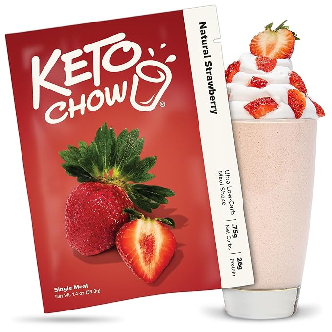 Keto Chow Natural Strawberry | Keto Meal Replacement Shake Powder | Nutritionally Complete | Low Carb | Delicious Easy Meal Substitute | Protein Rich You Choose The Fat | Single Meal Sample