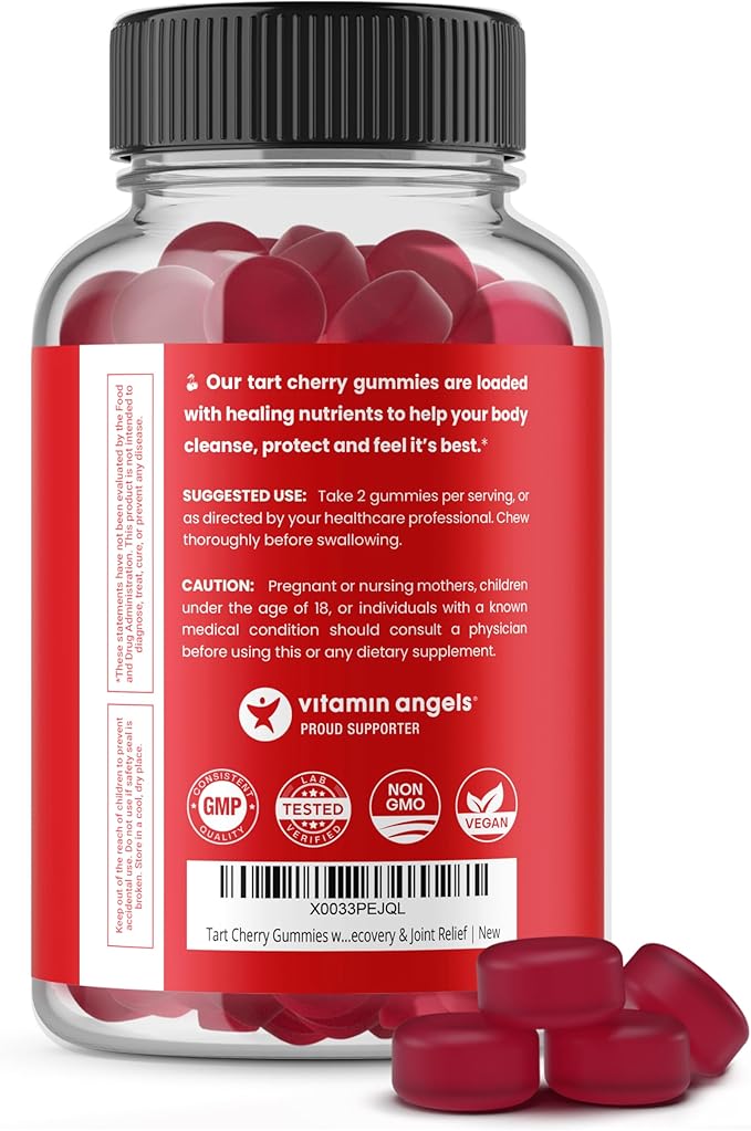 NutraChamps Tart Cherry Gummies - Tart Cherry Extract with Celery Seed - 60 Vegan Gummies