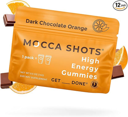 SGC Highest Concentration 100 mg Caffeine per Gummy, 2 Gummies per Pack, 12-Pack Mocca Shots Orange Chocolate Plant-Based Instant Energy with Herbal nootropics