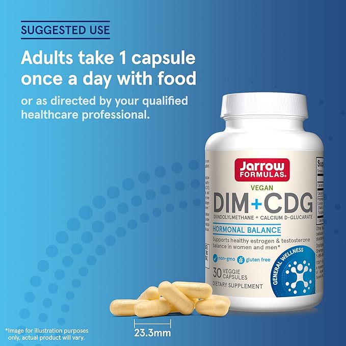 Jarrow Formulas - DIM + CDG Veggie Capsules - 30 Count - DIM & CDG Supplement - For Hormone Balance - Non-GMO - Gluten Free