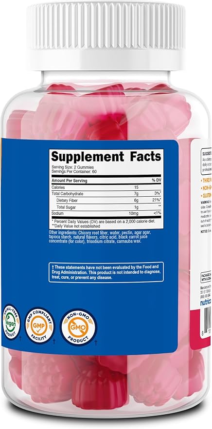 Nutricost Fiber Gummies (Berry Flavored) 120 Gummies - Dietary Fiber Supplement with Chicory Root, 6g per Serving, Vegan, 60 Servings