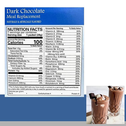 Dark Chocolate Pudding/Shake Mix - 7/Box | Gluten Free, KETO Friendly, Low Calorie, Low Carb, Vitamin Fortified, Meal Replacement