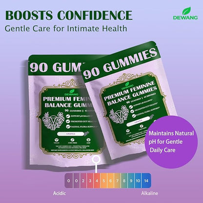 DEWANG Premium Feminine Balance Gummies for Women’s - Immune Support& PH Balance - Vegan, Gluten-Free - Grapes Flavor, 90 Count 45 Servings (Grape)