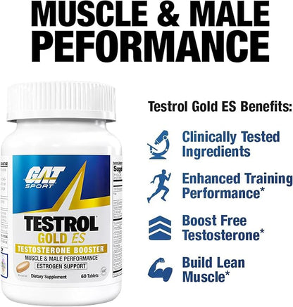 GAT SPORT Testrol Gold ES with Shilajit, Tribulus, DIM, Zinc, Longjack, Fenugreek, Saw Palmetto, Estrogen Balance, 60 Tablets