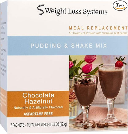 Pudding and Shake Aspartame Free - Chocolate Hazelnut (7/Box) - High Protein - Low Calorie - Low Fat - Low Carb
