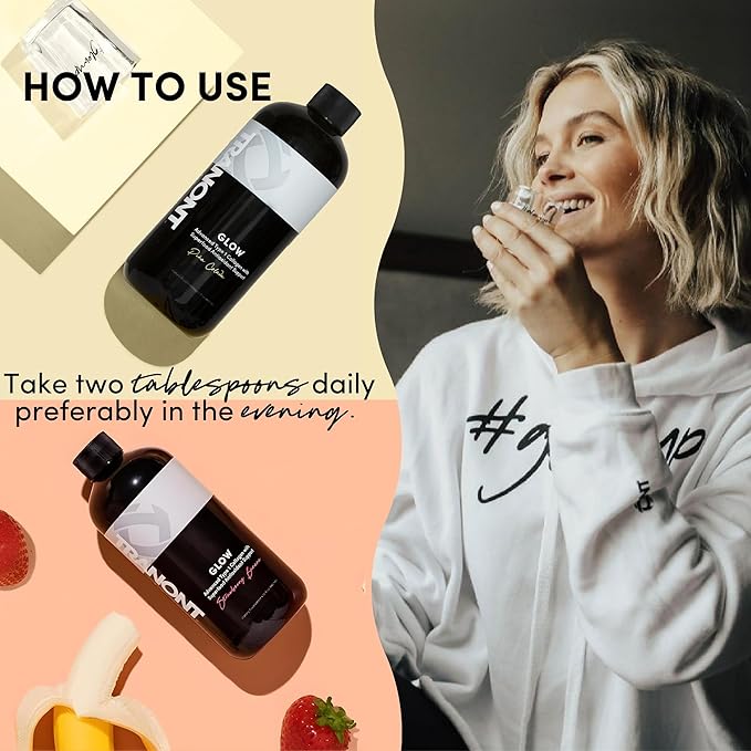 Tranont Glow Liquid Collagen for Women | Multi Collagen Peptides with Hyaluronic Acid & Biotin | Hair, Skin & Nail Support | Hydrolyzed Collagen Shot | Strawberry Banana & Piña Colada | 30 fl oz