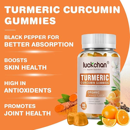 Turmeric Curcumin Gummies with Ginger & Black Pepper Herbal Supplement-240 Count for Adults and Kids, 2400mg - Tumeric Gummy Supplements Vegan, Organic, Gelatin-Free 3 Pack
