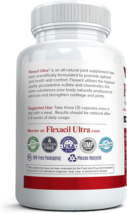 (3 Bottles Maximum Strength Joint Health & Support Supplement | Glucosamine, Chondroitin, Hyaluronic Acid & MSM | Flexibility Support for Healthy Knee & Back. 60 Capsules Each