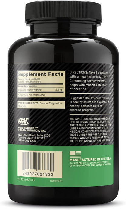 Optimum Nutrition Micronized Creatine Monohydrate Capsules, Keto Friendly, 2500mg, 100 Capsules