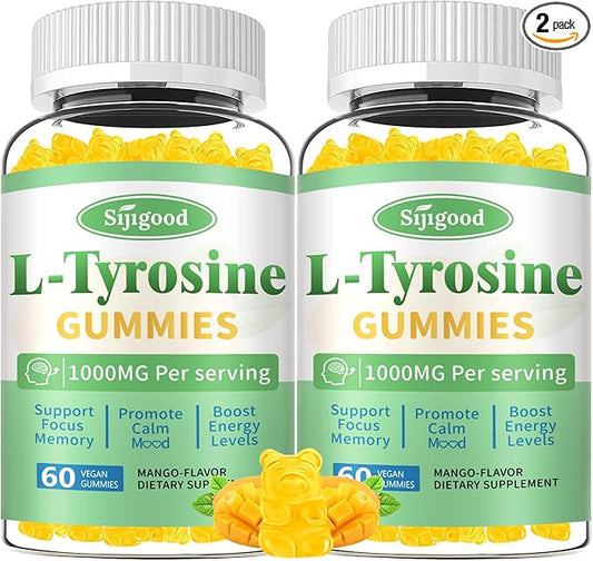 L-Tyrosine Gummies for Adults and Kids - L-Tyrosine Supplement Focus Gummies for Brain, Mood, Energy Support, Vegan & Gluten-Free, Mango Flavor, 120 Count