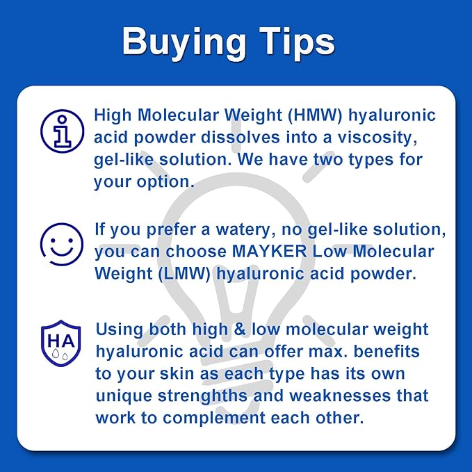 MAYKER Pure Hyaluronic Acid Powder 1.76 oz | High Molecular Weight, Cosmetic Grade | To Make 115+ oz Hydrating Serums For Skin Hydration, Clear, Gel-like Texture | No fillers, No Additives