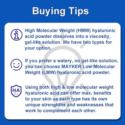 MAYKER Pure Hyaluronic Acid Powder 1.76 oz | High Molecular Weight, Cosmetic Grade | To Make 115+ oz Hydrating Serums For Skin Hydration, Clear, Gel-like Texture | No fillers, No Additives