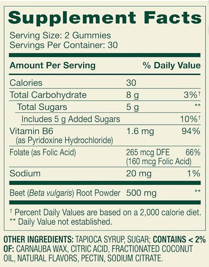 Beetroot Dietary Supplement Gummies, Cherry, 500 mg, 60 Count