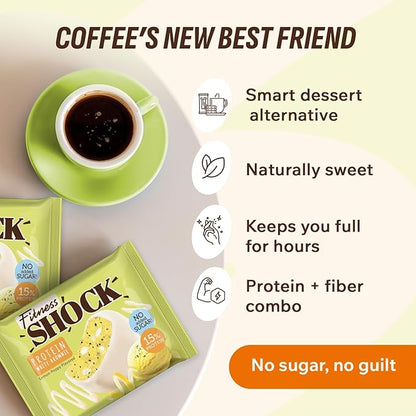 Fitness SHOCK Lemon Poppy Seed Protein White Brownie - No Added Sugar, 7.5g Protein, Low Carb Guilt-Free Dessert - 0g Added Sugar, 10g Net Carbs, 5g Fiber, Non-GMO - 10 x 50g