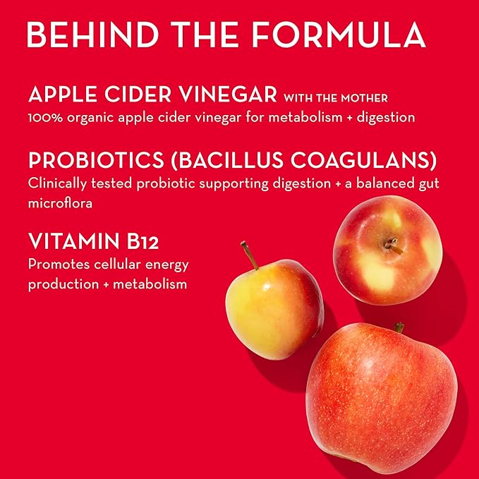 HUM Pro Apple Cider Vinegar Gummies with Probiotics for Digestive Health & Gut Health,100% Organic Apple Cider Vinegar with Mother Gummy Vitamins, Vitamin B12 for Energy Support, 60 ACV Gummies