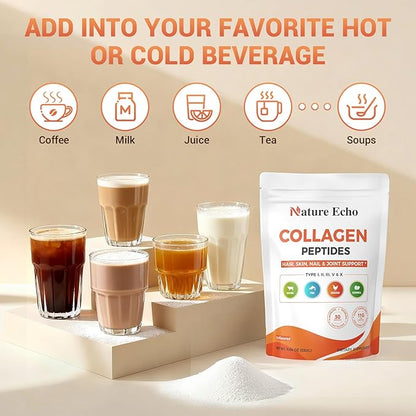 Collagen Peptides, 5 Types of Hydrolyzed Collagen Powder Supplement (I, II, III, V, X), 11g Collagen for Women & Men, Supports Hair, Skin, Nails, Joints & Bones, Unflavored, Keto Friendly, 30 Servings