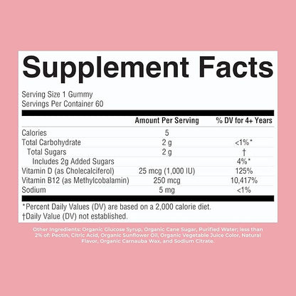 MARYRUTH'S Organic Vitamin D3 + B12 Gummies for Ages 4+ | Bone Health | Immune Support | Energy Metabolism | Cognitive Function | Vegan | Non-GMO | Gluten Free | 60 Servings | 2 Month Supply