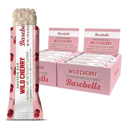 Barebells Protein Bars Wild Cherry - 12 Count, Pack of 2 - 1.9oz Bars - Protein Snacks with 20g of High Protein - White Chocolate Protein Bar with 1g of Total Sugars - On The Go Protein Snack & Breakfast Bars