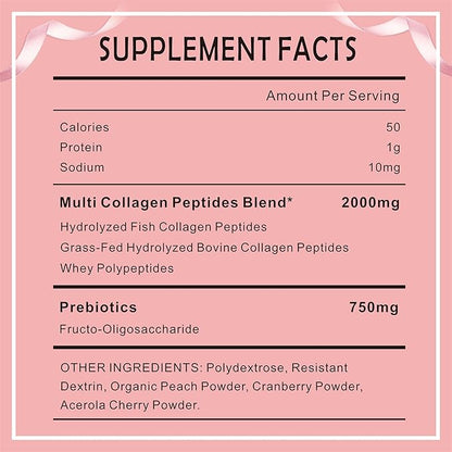 Multi Collagen Peptides Powder for Women and Men - Type I, II, III, V, X - Hydrolyzed Collagen Peptides, Supports Skin Hair Nail & Joint, Grass-Fed, Non-GMO, 30 Packets