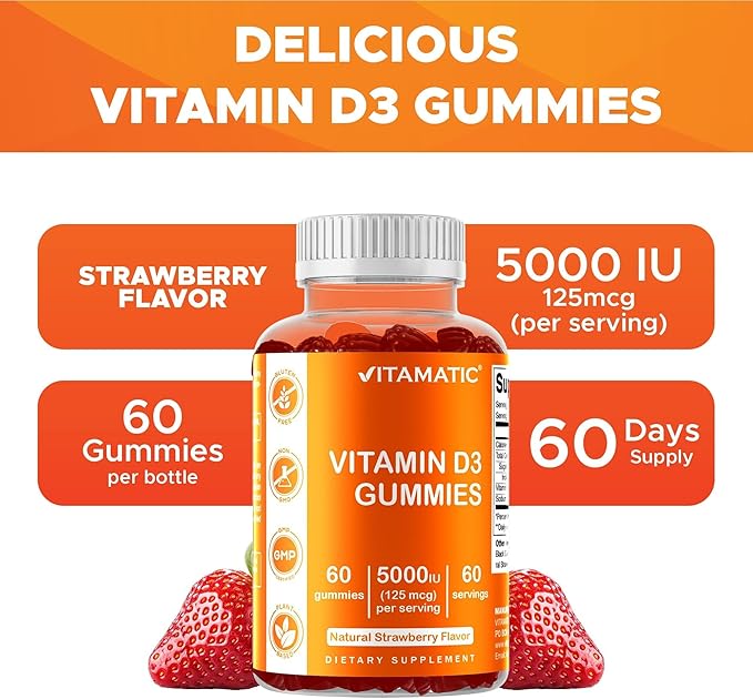 Vitamatic Vitamin D3 Gummies – 5000 IU Per Gummy – 60 Gummies