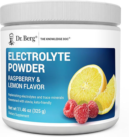 Dr. Berg Zero Sugar Hydration Keto Electrolyte Powder - Enhanced w/ 1000 mg of Potassium & Real Pink Himalayan Salt (NOT Table Salt) - Raspberry & Lemon Flavor Hydration Drink Supplement - 50 Servings