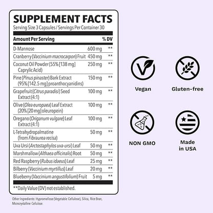 Urinari-X Extra Strength with Enhanced Comfort - Urinary Tract Support - Fast UTI Relief - Vitamin Supplement for Bladder Function - D-Mannose, Cranberry, Pinebark, Uva Ursi & Grapefruit - 90 Capsules