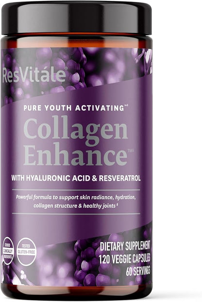 ResVitále Collagen Enhance - Beauty Supplement with Hyaluronic Acid & Resveratrol - 120 Capsules
