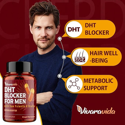 DHT Blocker for Men | Hair Growth Vitamins Supplement with Saw Palmetto & Biotin - Hair Regrowth - Natural Hair Loss Supplements Liquid-Filled - Proprietary Herbal Blends (90 Capsules)