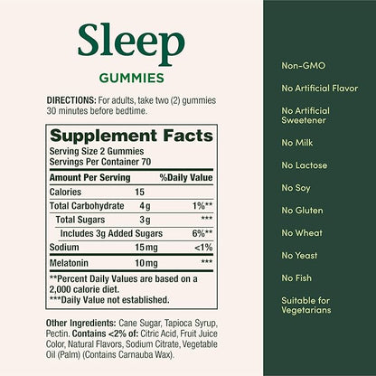 Nature's Bounty 10 mg Melatonin Gummy, 100% Drug Free Sleep Supplement, 10 mg, Blueberry, 140 Ct (Pack of 2)