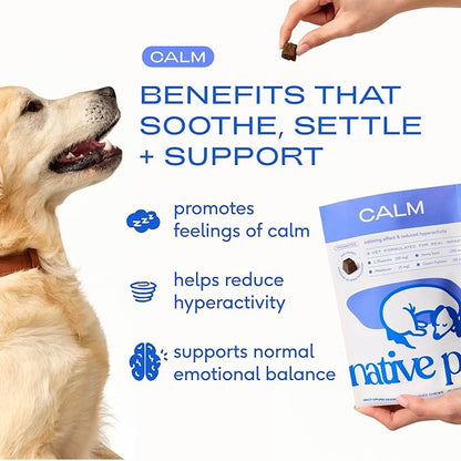 Native Pet Calming Chews for Dogs Large Breed - Promotes Calming Effect, Supports Emotional Balance & Reduces Hyperactivity - Hemp Seed, Melatonin for Dogs, L-Theanine & Casein - 30 Days Supply