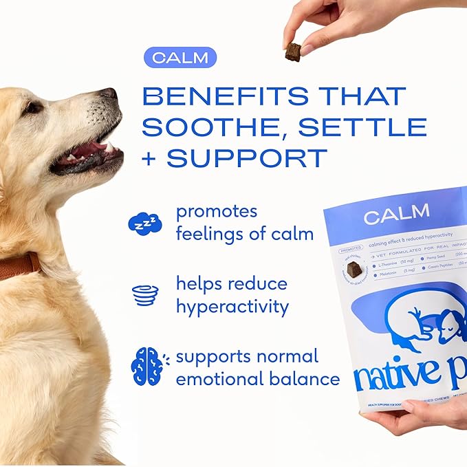 Native Pet Calming Chews for Dogs XL Breed - Promotes Calming Effect, Supports Emotional Balance & Reduces Hyperactivity - Hemp Seed, Melatonin for Dogs, L-Theanine & Casein - 30 Days Supply