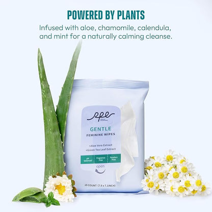 Large Feminine Wipes for Women, pH Balanced Soft Gentle Soothing Unscented Flushable Personal Hygiene Wipes for Intimate Period Care Portable to Go Sensitive Sanitary Wipes Travel (10ct, Pack of 4)