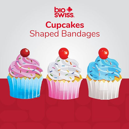 BioSwiss Bandages, Cupcake Shaped Self Adhesive Bandage Set, Latex Free, Sterile Wound Care, 50 Count
