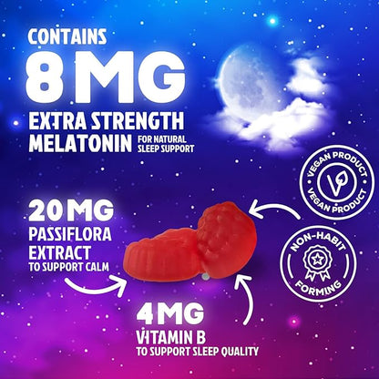 Sleep Gummies - 8mg Melatonin Per Serving - With Passiflora Extract for Restful Sleep - Fast Acting Melatonin Sleep Gummy Supplement for Adults, Vegan, Non-GMO, Tasty Strawberry Flavor - 60 Gummies