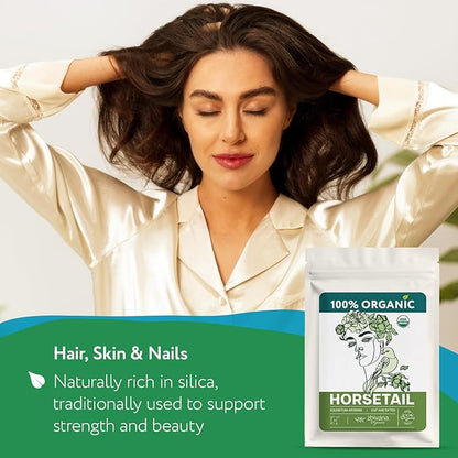 Horsetail Tea Organic (3 oz.) - Organic Horsetail Herb (Equisetum arvense) - Horse Tail Grass - Natural Silica-RichTea for Hair Growth, Nails & Bone Strength - Cola de Caballo Hierba
