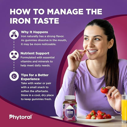 Natural Multivitamin Iron Gummies for Adults - Adult Gummy Vitamins with Iron and Energy Boost B Complex Vitamins - Gummy Supplement and Mental Clarity Focus Multivitamin - 60 Count