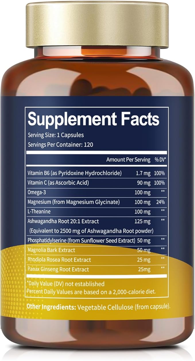 Totaria Cortisol Supplement with Ashwagandha,Magnesium,Rhodiola Rosea,L Theanine,Hormone Balance for Women 120 Vegan Capsules (Pack of 1)