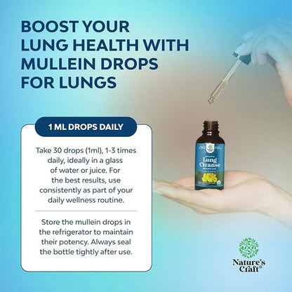 Organic Mullein Drops for Lungs - Herbal Lung Detox & Cleanse with Marshmallow Root Extract & Plantain Leaf for Respiratory Lung Health - Mullein Leaf Tincture Drops for Breathing Support - 4 Fl Oz