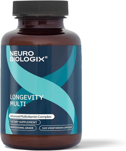 Neurobiologix Longevity Multi, Daily Multivitamin for Men & Women, Over 40 Vitamins & Minerals, NR, CoQ10 & Active B, Iron Free Vitamins for Women & Men for Energy & Wellness, 120 Capsules