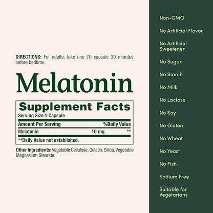 Nature's Bounty Melatonin, Promotes Relaxation and Sleep Health, 10mg, Capsules, 60 Ct (2 Pack)