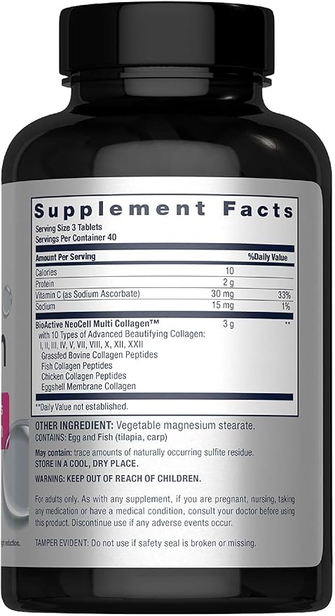 NeoCell Super Multi Collagen Peptides | 120 Tablets | 10 Types of Collagen | Skin, Hair and Nails | Beauty Supplement | For Men and Women