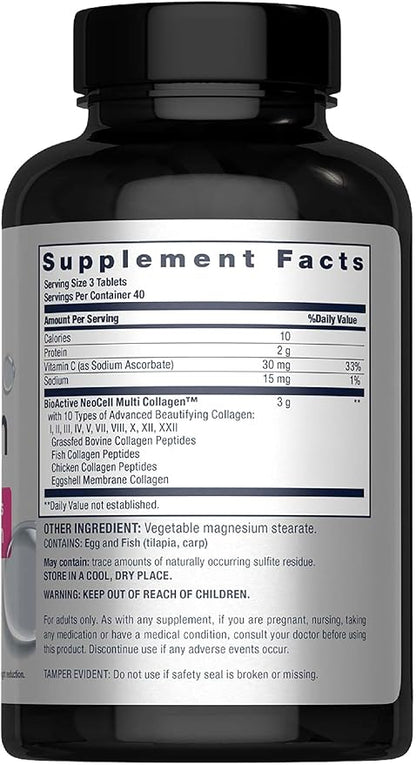 NeoCell Super Multi Collagen Peptides | 120 Tablets | 10 Types of Collagen | Skin, Hair and Nails | Beauty Supplement | For Men and Women